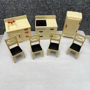 Vintage Renwal dollhouse kitchen furniture chairs sink stove fridge lot